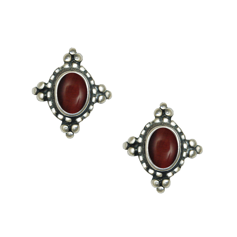 Sterling Silver Little Red Tiger Eye Post Stud Earrings